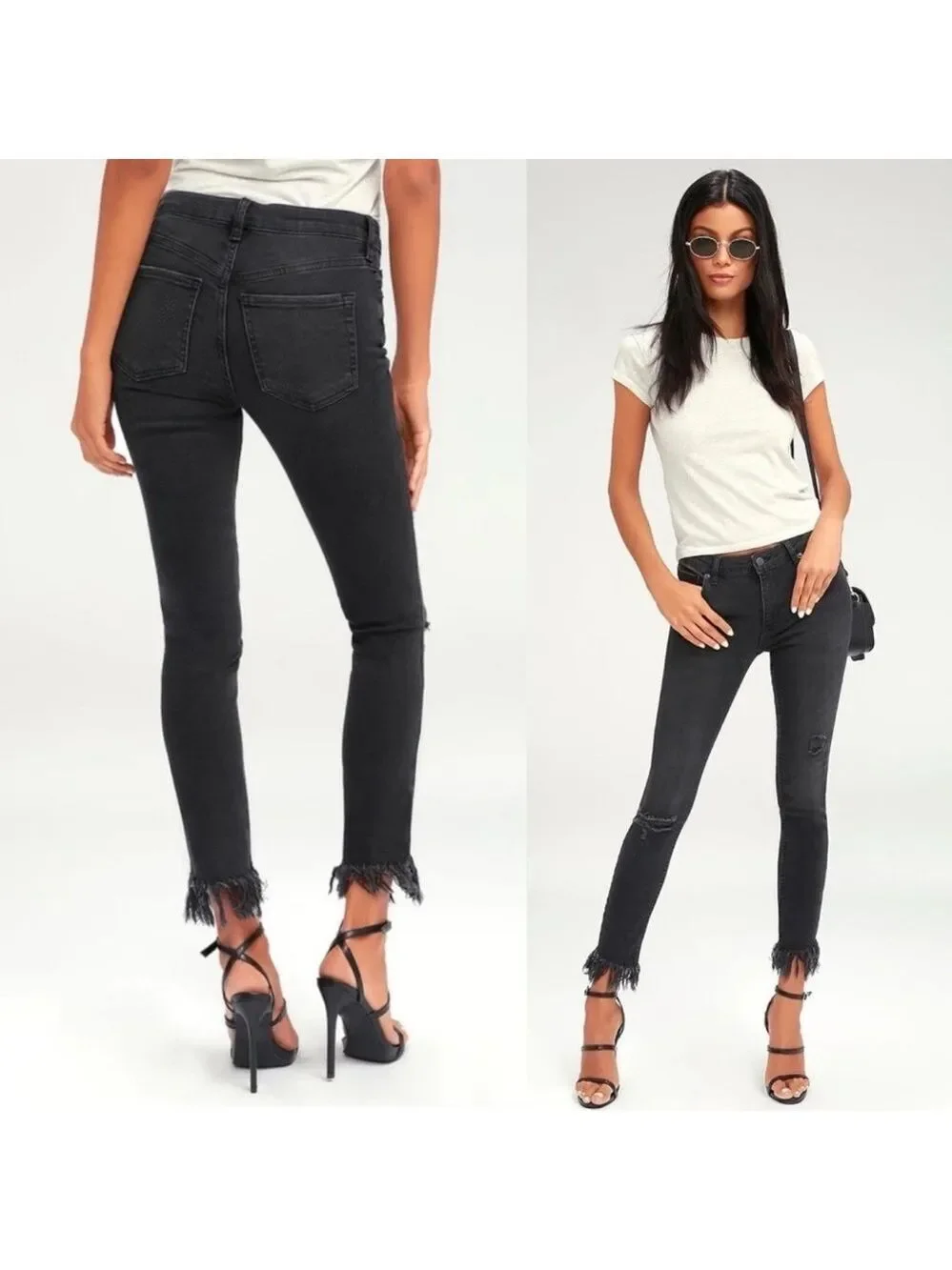 Free People Black Frayed Skinny Jeans